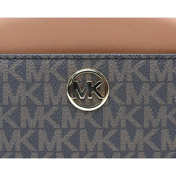 MICHAEL KORS JET SET GLAM Small Front Pocket Oval Crossbody Logo Canvas NWT $398